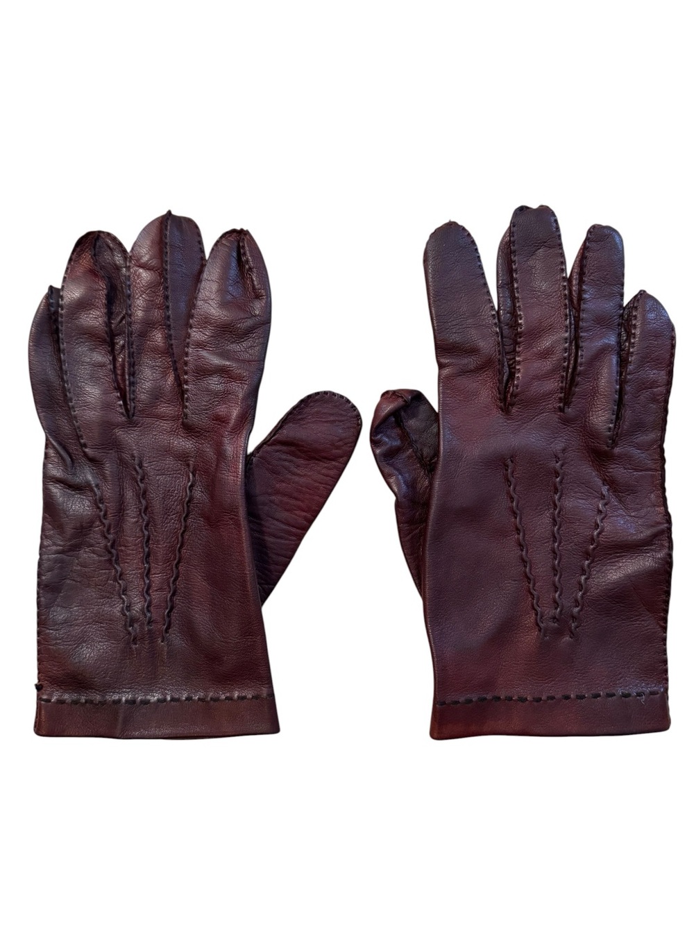 Fownes Vintage Brown Leather Driving Gloves Mens Size 9.5 Handsewn Unlined